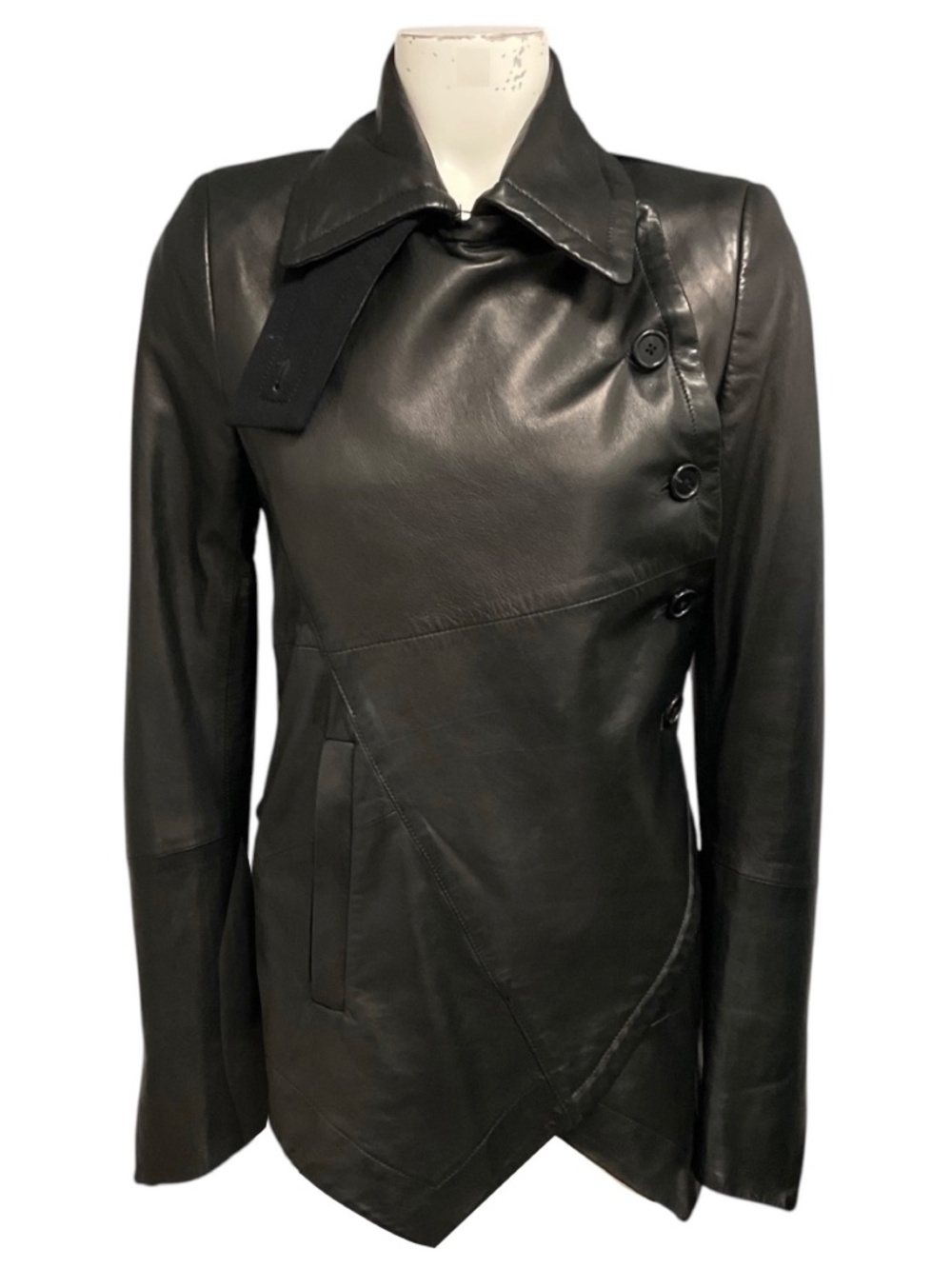 ANN DEMEULEMEESTER BLACK LEATHER LUVAS JACKET